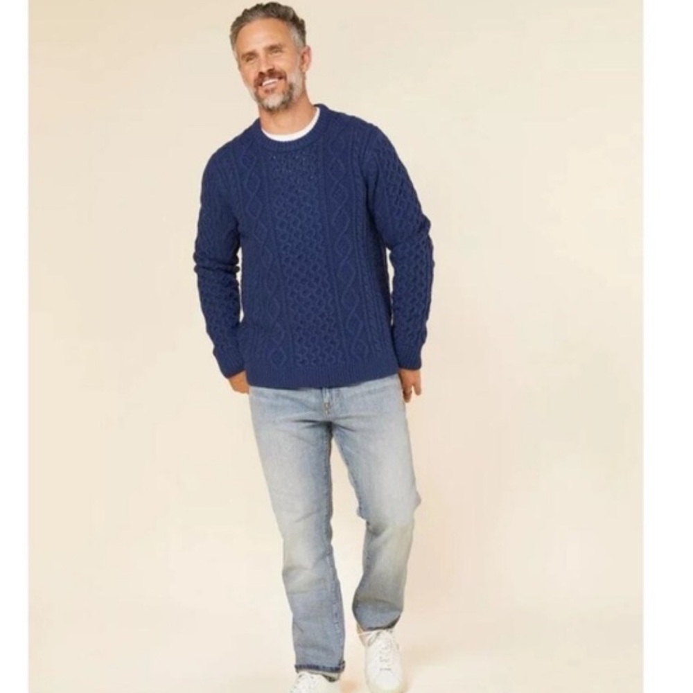 Outerknown Wool Organic Cotton Fisherman Cable Knit Crewneck Sweater XL Navy